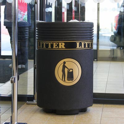 Admiral Litter Bin in Black with Gold overprinted 'Litter' band