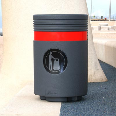 Admiral Litter Bin in Dark Grey with red band and black Bin-it Symbol
