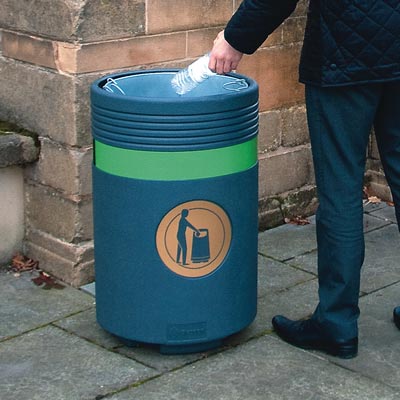 Admiral Litter Bin in Dark Grey with green band.