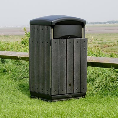Enviropol 100 Litter Bin in Black with optional aperture flaps (call for more information).