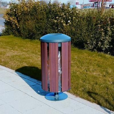 Fusion Litter Bin in Dark Wood with dome top and pedestal.