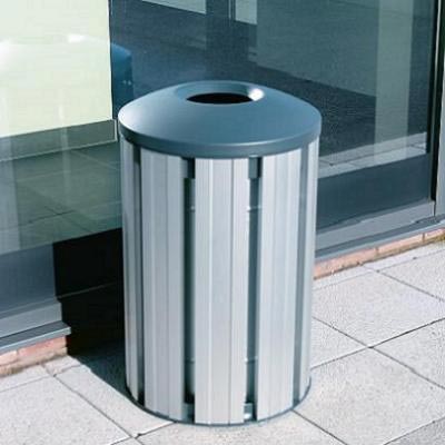 Fusion Litter Bin in Silver with dome top.