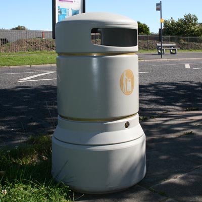 Plaza Litter Bin in Light Grey.