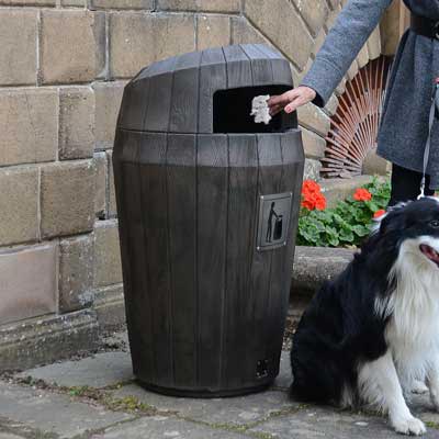 Sherwood Litter Bin in dark oak with a hooded top.