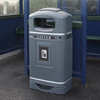Streamline Jubilee Litter Bin in Grey with silver bands.
