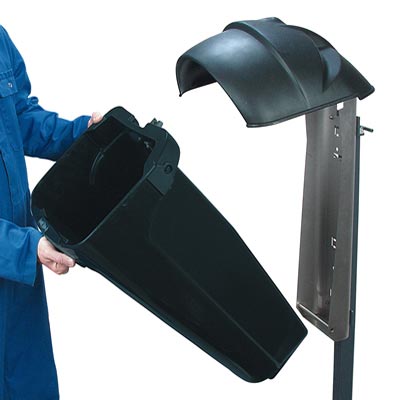 Removing the Super Trimline 50HSL Litter Bin from its stainless steel backbone.